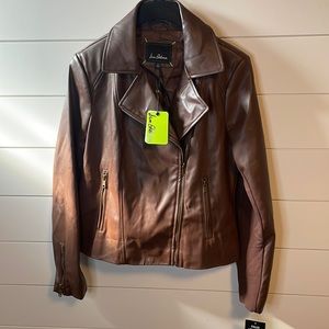 Sam Edelman Faux-Leather Moto Jacket, Brown, Size: M, NWT